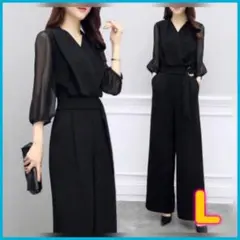 L 結婚式 ドレス 入園 入学 卒園 卒業 オールインワン スーツ 黒 ブラック