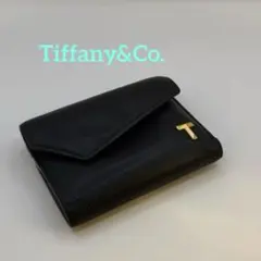 TIFFANY&Co. Tウォレット　三つ折り財布 レザー ブラック ピンクのサムネイル