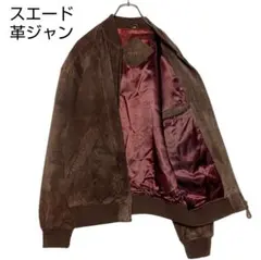 レトロ古着 豚革スエードレザージャケット ブラウン 茶 L ジップアップブルゾン