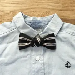 ハンドメイド　キッズ　蝶ネクタイ　リボンブローチ　光沢　黒系　ボーダー