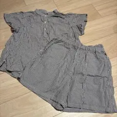 UNIQLOチェック柄コットン半袖シャツ上下セット140のサムネイル