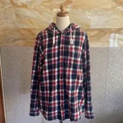 フランネルチェック柄フード付きシャツ