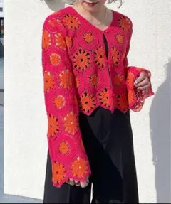 PAGEBOY バイカラークロシェライクカーディガン