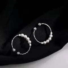 진주 모티브 링 실버 컬러 오픈 링 프리 사이즈