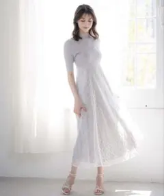 ラメチェックハーフスリーブドッキングニットワンピース