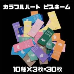 カラフルハート ピスネーム 刺繍タグ 10種×3枚 計30枚 ハンドメイド素材