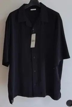 新品　GU オープンカラーシャツ（五部袖）　L　黒　ポリエステル100