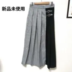 プリーツスカート チェック柄 ブラック M 細見え効果 新品未使用