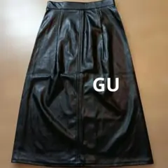 新品♡GU フェイクレザーAラインミディ ロングスカート ブラック