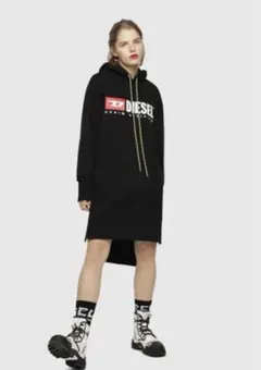 SALE DIESEL ロゴ入り フード付きロングパーカー 黒