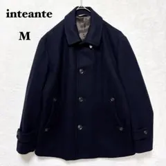 インテアント カシミヤ混 ハーフコート 牛革タブ M スタンドカラー 黒