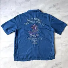 【名品図鑑】アヴィレックス ドラゴン刺繍 スーベニア ハワイアンシャツ L 青のサムネイル