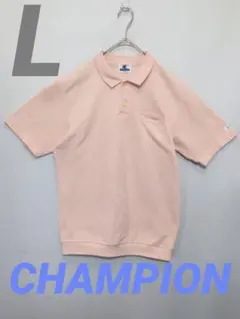 メンズ サーモンピンク色 ストライプ 半袖 ポロシャツ By CHAMPION
