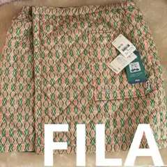 ま*き様 FILA 幾何学模様巻きスカート グリーン/オレンジ