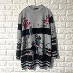 kanaho グレー グラフィックプリント 長袖トップス