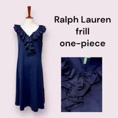 Lauren Ralph Laurenローレンラルフローレンフリルワンピース紺