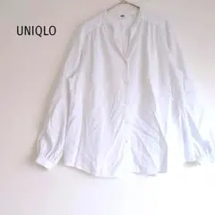 UNIQLO ユニクロ ギャザーネックシャツ バンドカラー 長袖 M ホワイト