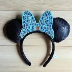 ディズニー 新作カチューシャ 水色 青 リボン ビジュー ミニー