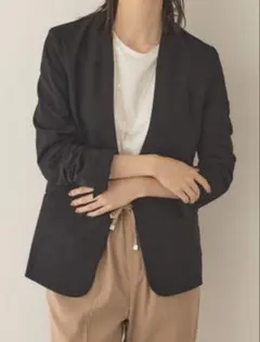 ノーカラージャケット ecru　ストレッチツイルジャケット 36