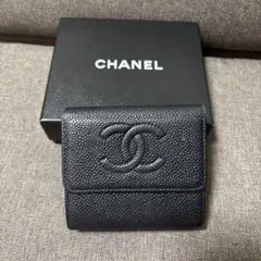 CHANEL ブラック キャビアスキン　三つ折り財布
