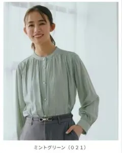 グローブ　＜ご自宅で洗える＞ヴィンテージサテン9分袖ブラウス　ミントグリーン　Sのサムネイル