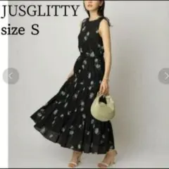 JUSGLITTY コットン刺繍シャーリングワンピース Ｓ ティアード 総柄