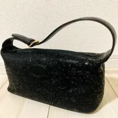 印伝 印傳屋 アクセサリーポーチ ミニハンドバッグ BK 花唐柄 鹿革 黒 漆