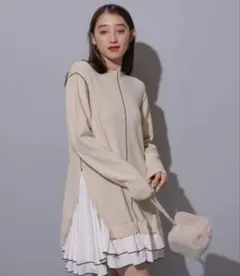 ≪Rirandture≫配色ラインシャツドッキングチュニックワンピース