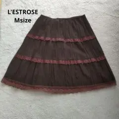 L'ESTROSE レストローズ ティアードスカート ブラウン ウール レースMのサムネイル