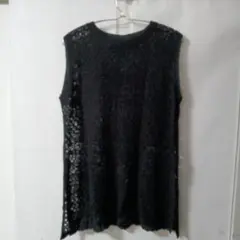 「即日発送」Ｆ　黒 ノースリーブ レース編み チュニック　タンクトップ