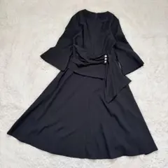 ルイルエブティック　ウエストパールフレアワンピース結婚式パーティードレス　L