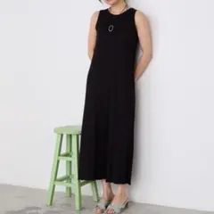 forksy.カップ付き ラメリブ アメスリワンピース ロング ブラック黒 Lのサムネイル