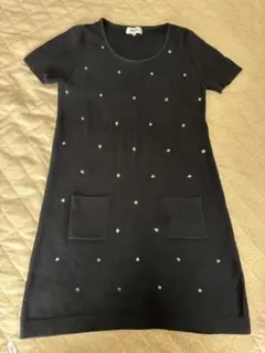 ソニアリキエル　上品ふんわりシルエットスタッズ黒 ニット 半袖ミニワンピース38