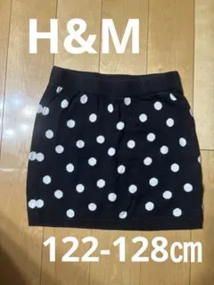 匿名配送 H&M 黒地白水玉スカート コットン ニット 120