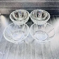 【HOYAクリスタル】ガラスボウル 4点 花柄カット 小鉢 デザート鉢 日本製のサムネイル