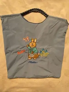 ウサギ刺繍エコバッグ ブルー