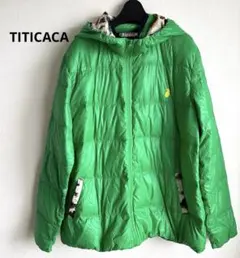 TITICACA フード付きダウンジャケット 刺繍入りグリーン収納袋付き L