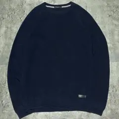 ブラックレーベルクレストブリッジ　パッチロゴ　麻　綿　ネイビー　セーター　3.