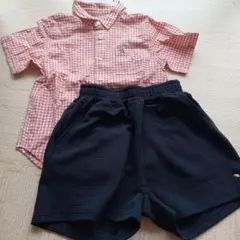 チェック半袖シャツと黒ショートパンツセット　アーノルドパーマー125