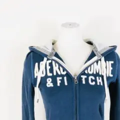 アバクロンビー＆フィッチ ジップパーカー 濃紺 裏起毛 ロゴ刺繍　「F035