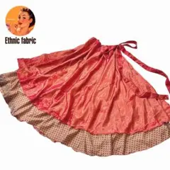 【新品】オールドサリー　巻きスカート　エスニック　総柄　フリーサイズ　レッド