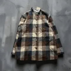 90s 新品 레트로 ウール混 ジャケット チェック柄 デザインボタン アメカジ