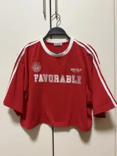 ロゴプリント クロップド丈Tシャツ レッド　サイズL