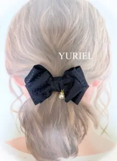 【全3色】ポニーフック　エンボスドットリボン　バレッタ　ヘアクリップ　パール