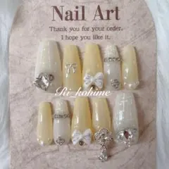 ネイルチップ黄色フレンチガーリーちゅるんワンホン韓国ニュアンスツイード推しネイル