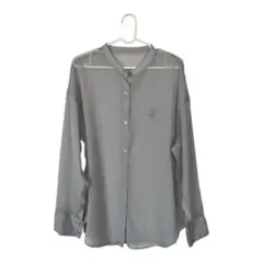 シアー長袖シャツ ロゴ刺繍付き　ライトグレー サラサラ素材　袖全面ボタン