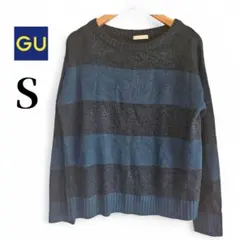 GU　ジーユー　ワイドボーダー　クルーネック　セーター　薄手　S　グリーン