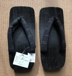 ★新品★木製下駄 25.5-26.5cm 黒ストライプ