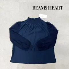 ★新品★ BEAMS HEART チュールブラウス　長袖　ドット柄　ネイビーのサムネイル