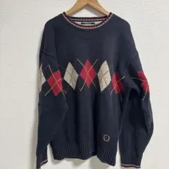 [90s]ネイビー ダイヤモンド柄 ニットセーター TOMMY HILFIGER